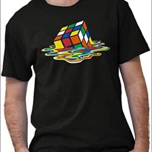 Melting Rubik’s cube black graphic tee S unisex